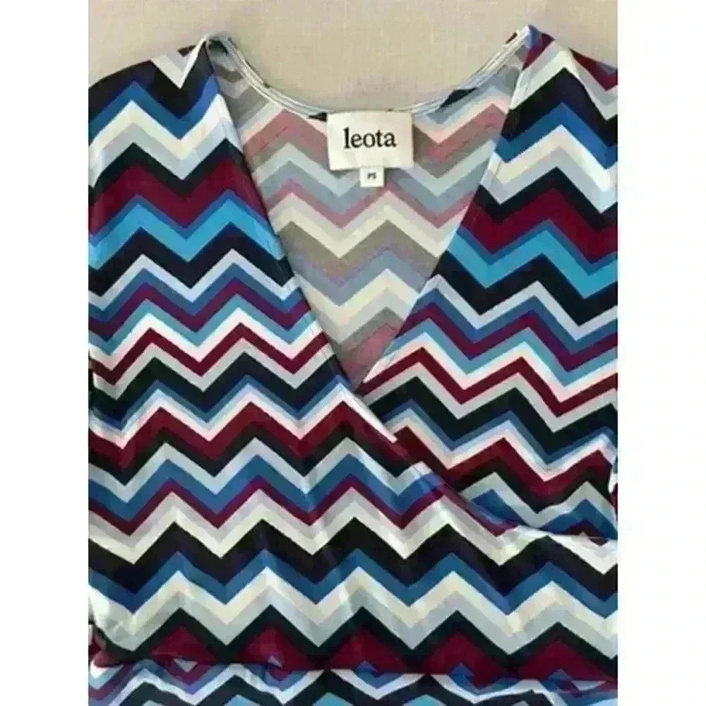 Leota Sz S Petite Perfect Wrap Dress Knit Navy Print 3/4 Slv Work Comfy Casual - Picture 5 of 16